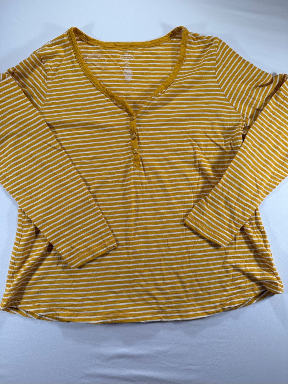 St. John's Bay Mustard & White Striped Henley Long-Sleeve Top